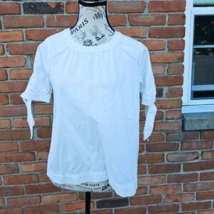 Madewell Off-White Cotton Blouse – Tie Sleeve & Keyhole Back